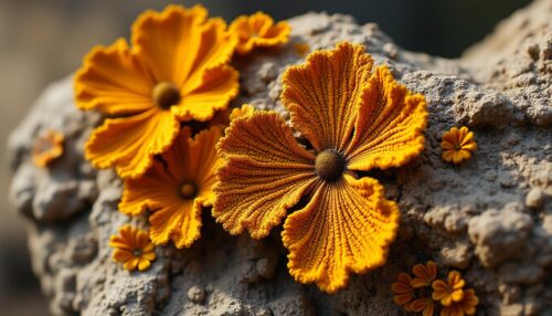 orangefarbene flechten dienen als natürliche indikatoren zur entdeckung von dinosaurierknochen und unterstützen somit die paläontologie bei der suche nach fossilen überresten.